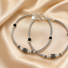 Oxidised Silver Black Bead Rope Bracelet