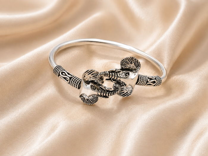 Oxidised Silver Twin Elephant Kada Bracelet