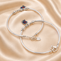 Silver Blue Enamel Charm Beaded Bracelet