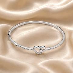 Silver Interlocking Open Heart Bangle Bracelet