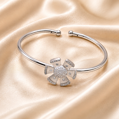 Silver Pinwheel CZ Flower Cuff Bracelet