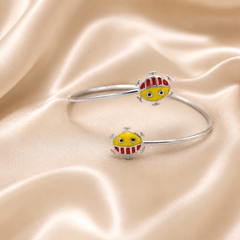 Silver Enamel Bug Charm Kids Cuff Bracelet
