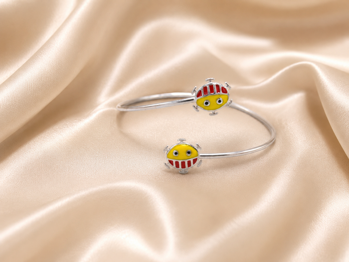 Silver Enamel Bug Charm Kids Cuff Bracelet