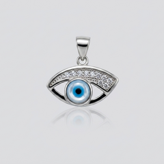 Silver Wide Pave Evil Eye Pendant – view 2