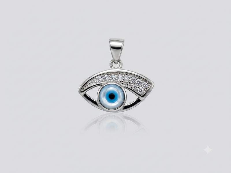 Silver Wide Pave Evil Eye Pendant – view 2