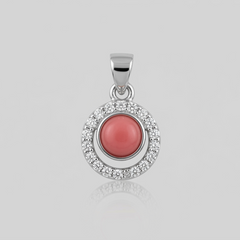 Silver Coral Round Stone Halo Pendant – view 2