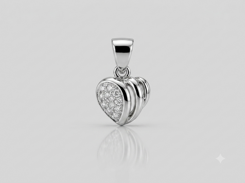 Silver Puffed Pave Heart Pendant – view 2