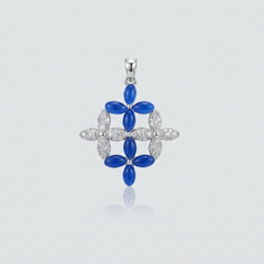 Silver Blue Petal Lattice Cross Pendant – view 2