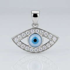 Silver Blue Evil Eye Pave Pendant – view 2