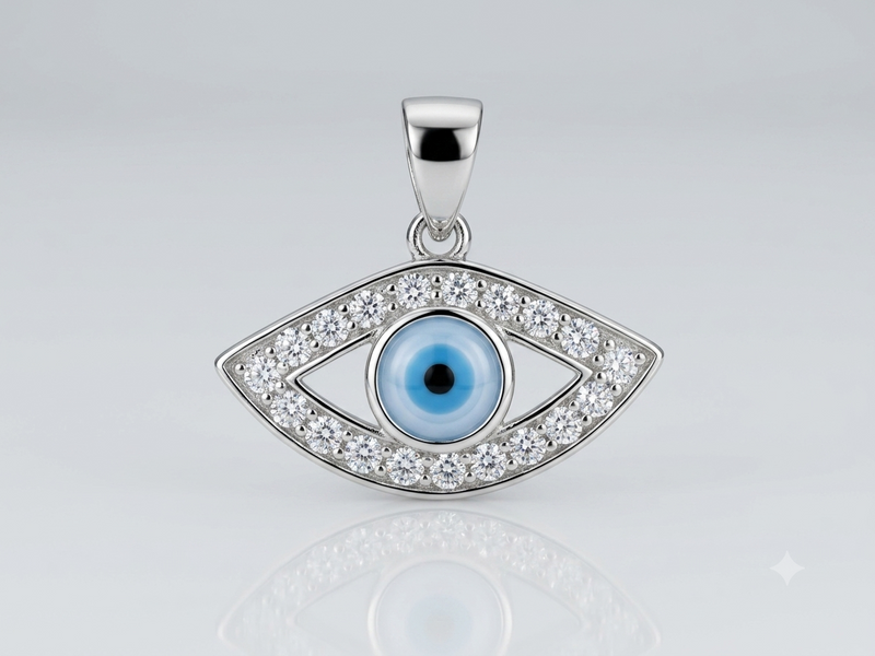 Silver Blue Evil Eye Pave Pendant – view 2