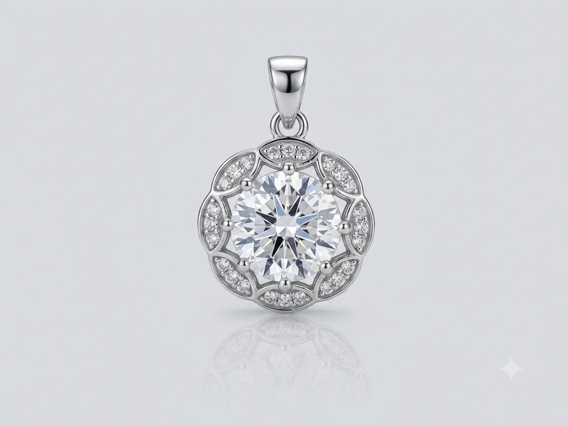 Silver Vintage Halo Solitaire Pendant – view 2