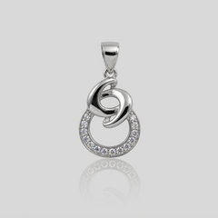Silver Interlocked Ring & Knot Pave Pendant – view 2