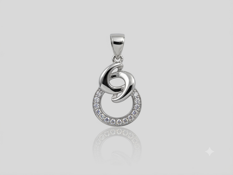 Silver Interlocked Ring & Knot Pave Pendant – view 2