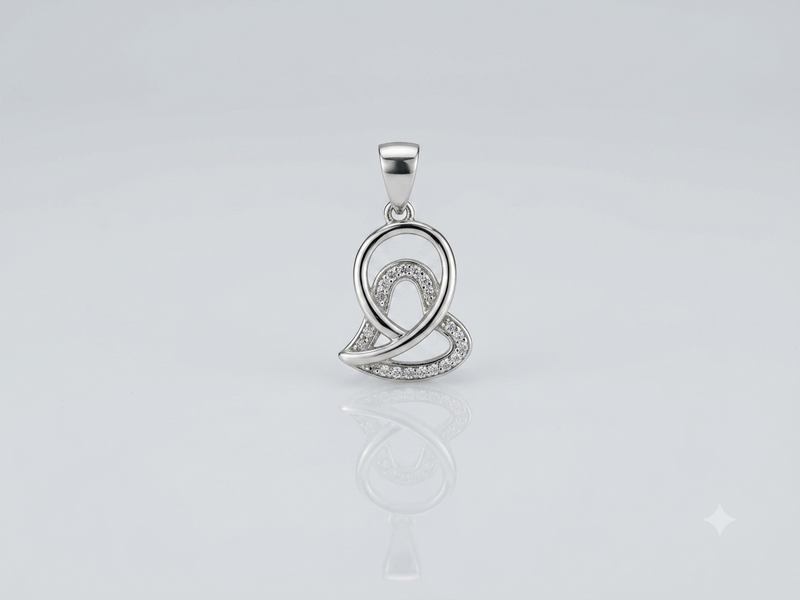 Silver Tilted Loop Pave Heart Pendant – view 2
