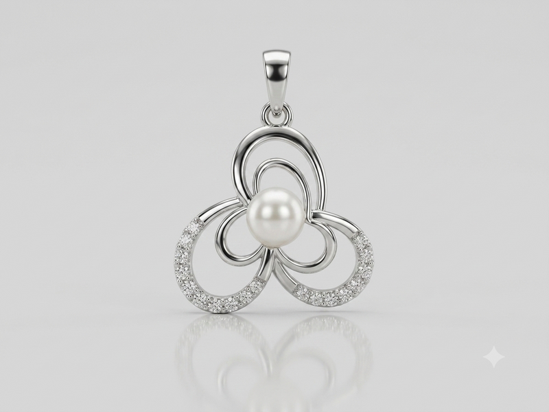 Silver Pearl Trefoil Loop Pendant – view 2
