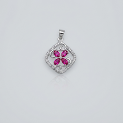 Silver Pink Flower Pave Square Frame Pendant – view 2