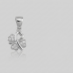 Silver Pave Heart Leaf Clover Pendant – view 2