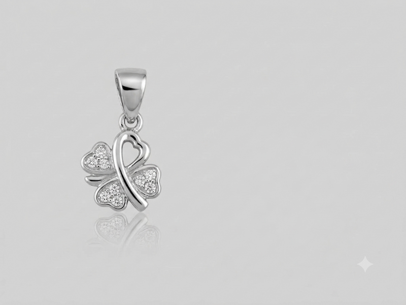 Silver Pave Heart Leaf Clover Pendant – view 2
