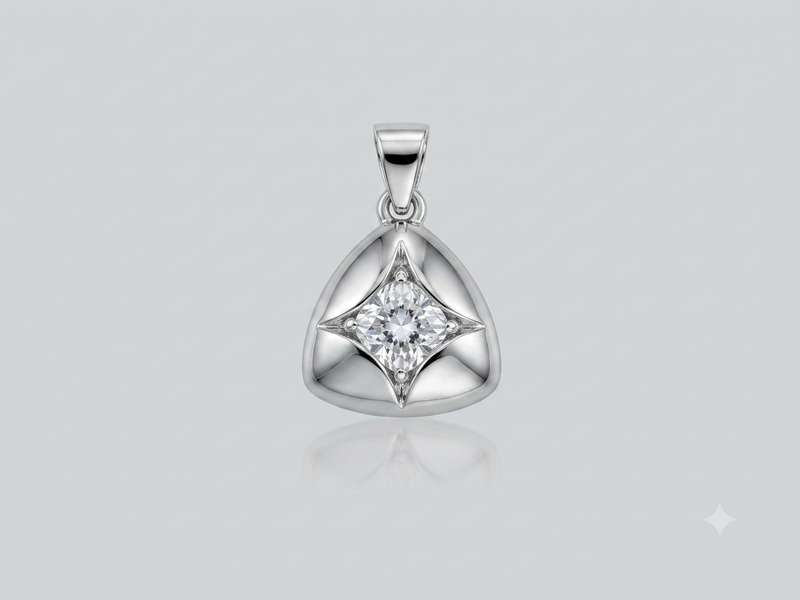 Silver Star-Set Triangle Solitaire Pendant – view 2