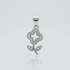 Silver Pave Clover Bloom Stem Pendant – view 2