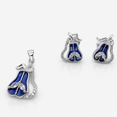 Silver Blue Enamel Pear Pendant & Earring Set – view 2