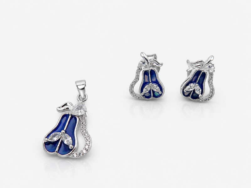 Silver Blue Enamel Pear Pendant & Earring Set – view 2