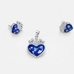 Silver Blue Heart & CZ Crown Pendant Set – view 2