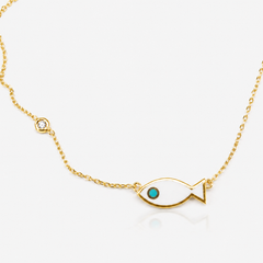 Gold-Tone Enamel Fish Charm Necklace – view 2