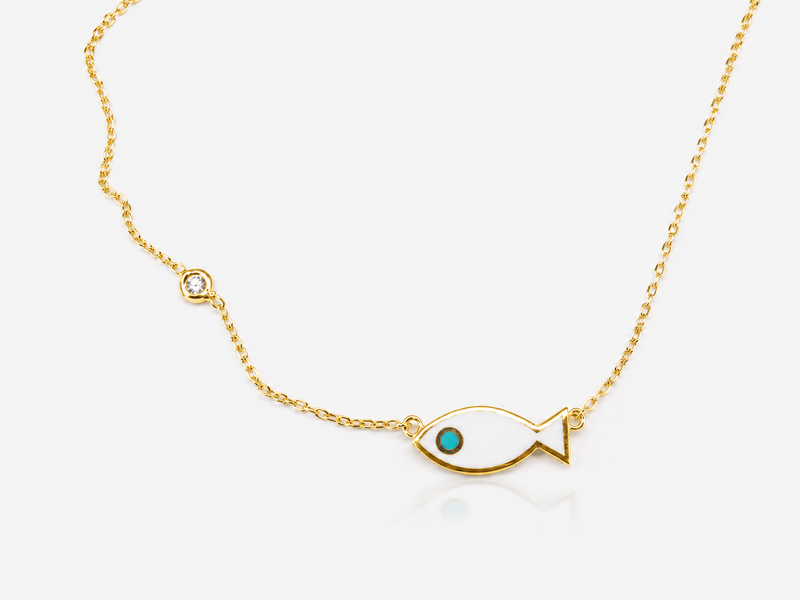 Gold-Tone Enamel Fish Charm Necklace – view 2
