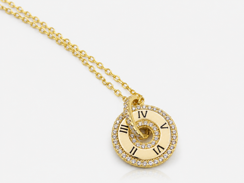 Golden Roman Numeral Disc Pendant – view 2