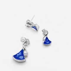 Silver Blue Fan Drop Pendant & Earring Set – view 2