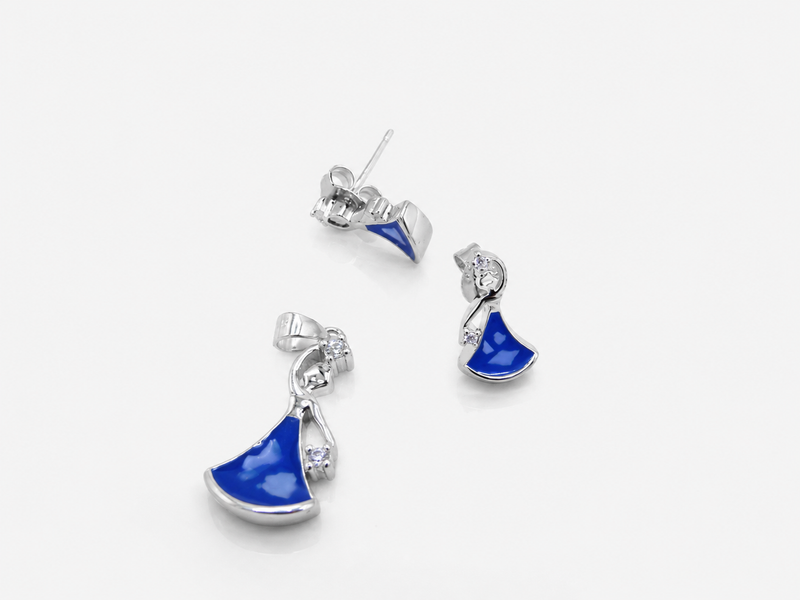 Silver Blue Fan Drop Pendant & Earring Set – view 2