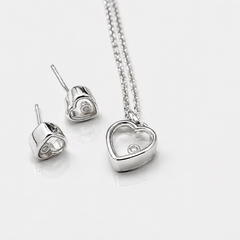 Silver Floating CZ Heart Pendant & Stud Set