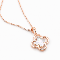 Silver Rose Gold Clover Mother of Pearl Pendant – view 2