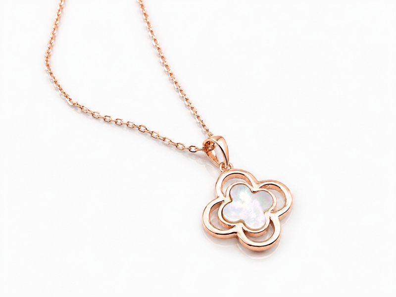 Silver Rose Gold Clover Mother of Pearl Pendant – view 2