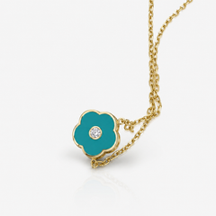 Gold-Tone Turquoise Enamel Flower Pendant – view 2