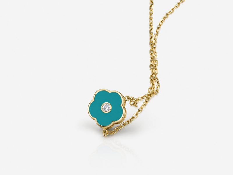 Gold-Tone Turquoise Enamel Flower Pendant – view 2