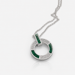 Silver Green Baguette Circle Pendant – view 2
