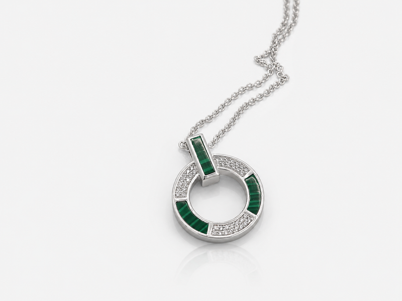 Silver Green Baguette Circle Pendant – view 2