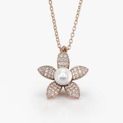 Silver Pearl Flower Pendant with Rose Gold Finish – view 2