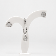Silver Pave Cushion Pendant & Stud Set – view 2