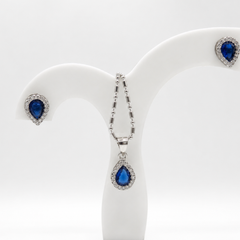 Silver Blue Teardrop CZ Halo Pendant & Earring Set – view 2