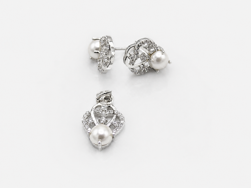 Silver Pearl Filigree Pendant & Earring Set – view 2