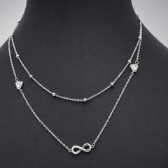 Silver Layered Infinity & Heart Chain Necklace