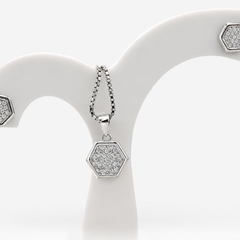 Silver Pave Hexagon Pendant & Stud Set – view 2