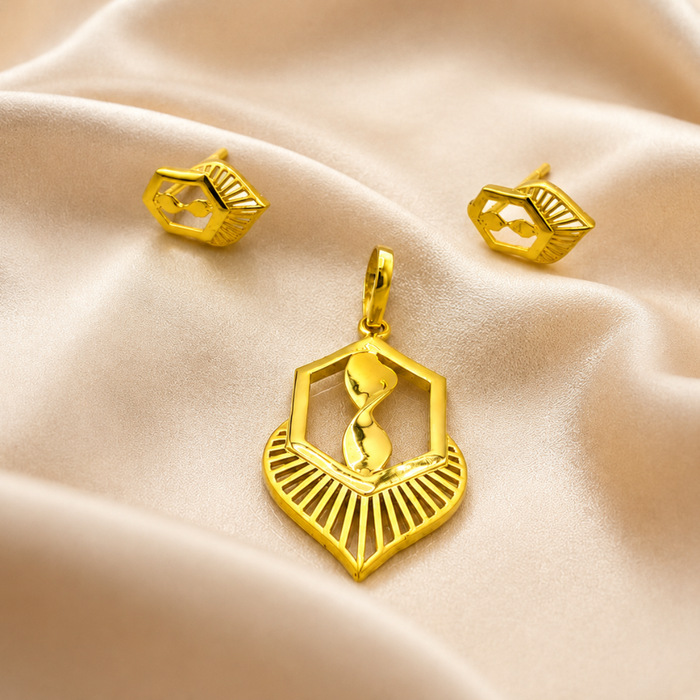 Golden Hexagon Fan Pendant & Stud Set