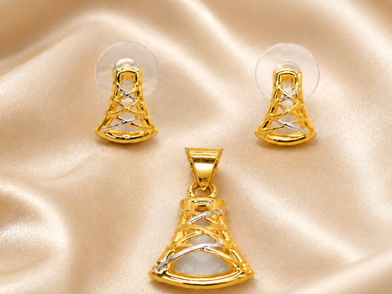 Two-Tone Golden Bell Pendant & Stud Set