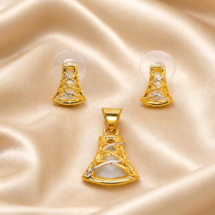 Two-Tone Golden Bell Pendant & Stud Set
