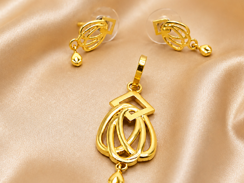 Golden Openwork Loop Pendant & Drop Earring Set