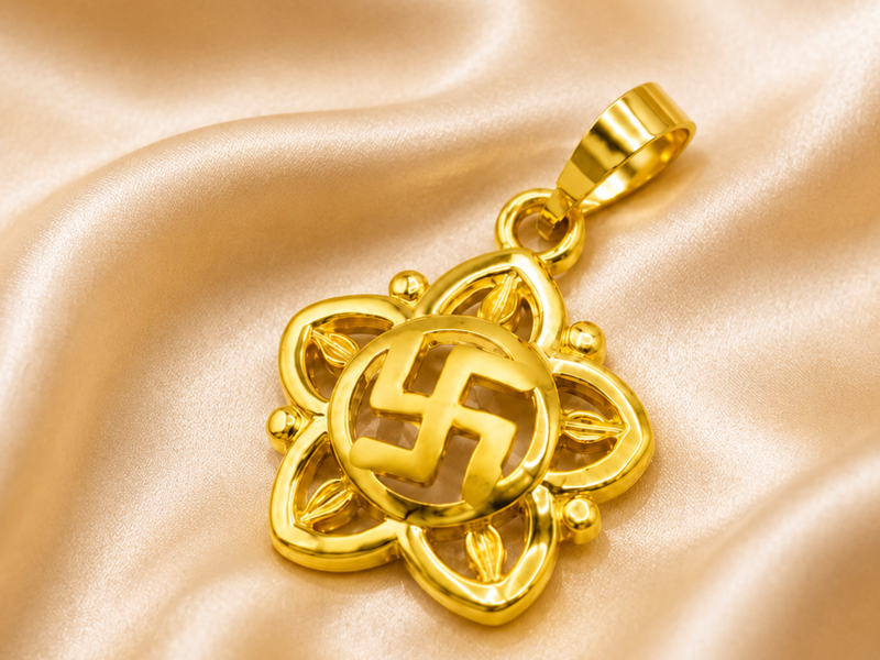 Golden Swastik Floral Frame Pendant